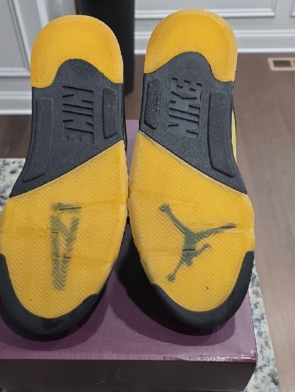 Nike Air Jordan 5 High Top Sneakers - Black & Burgundy Lining - Picture 4 of 7